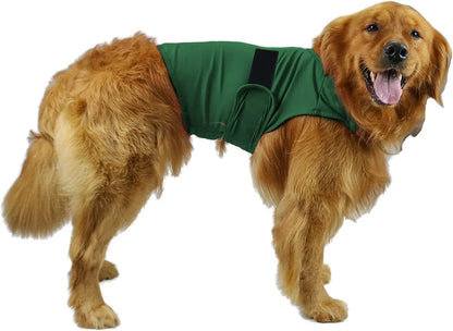 Dog wearing brocade cotton tank top for anxiety relief in brown colour