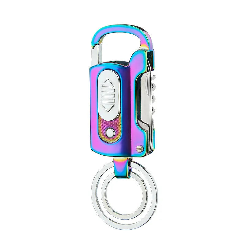 Multi-functional keychain charging lighter in zinc alloy, 10cm, ice surface finish, five colour options