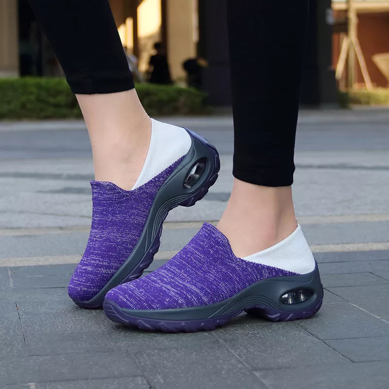 Lightweight non-slip walking shoes for middle-aged and elderly with thick-soled rocking design