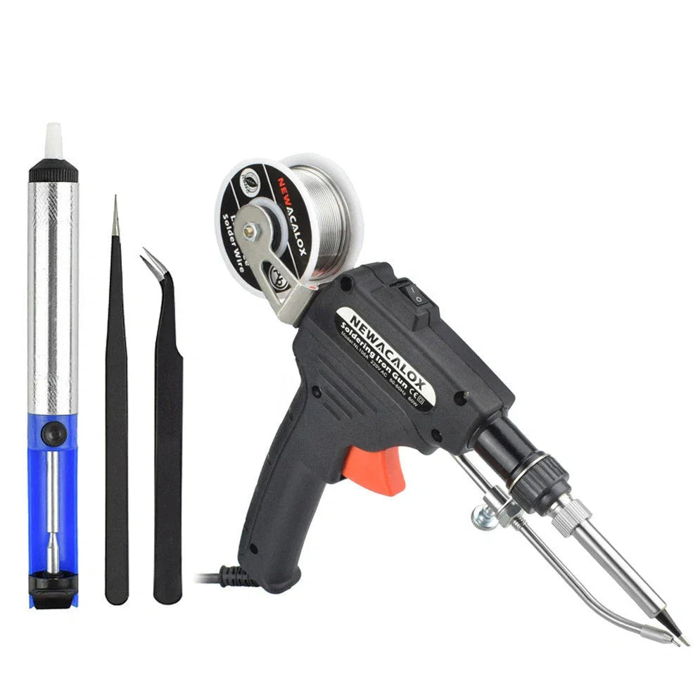 Black manual soldering iron with temperature control dial and replaceable alloy tip for electronic soldering