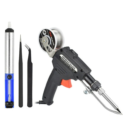 Black manual soldering iron with temperature control dial and replaceable alloy tip for electronic soldering