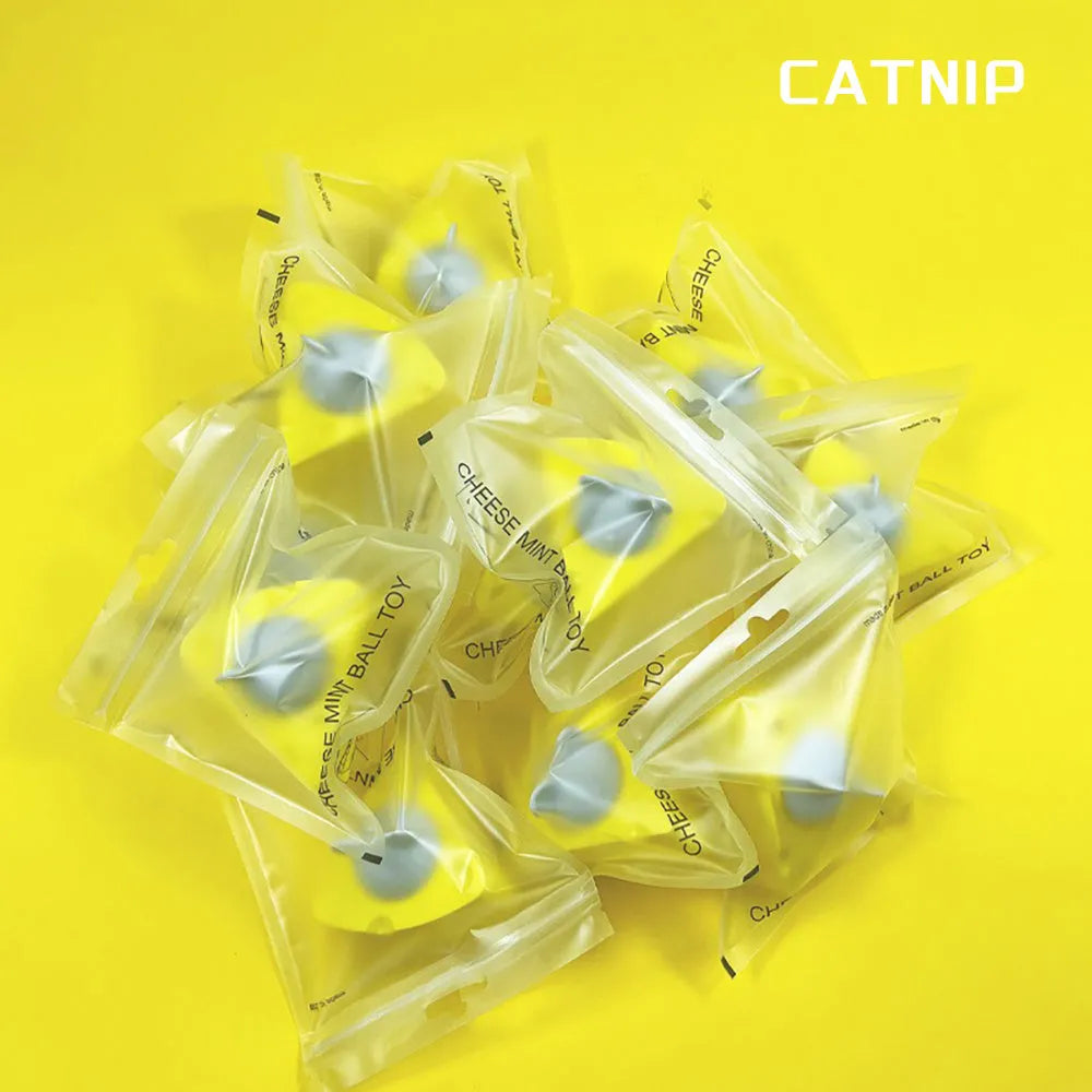 Yellow catnip and silvervine fibre chew toy ball for cats.