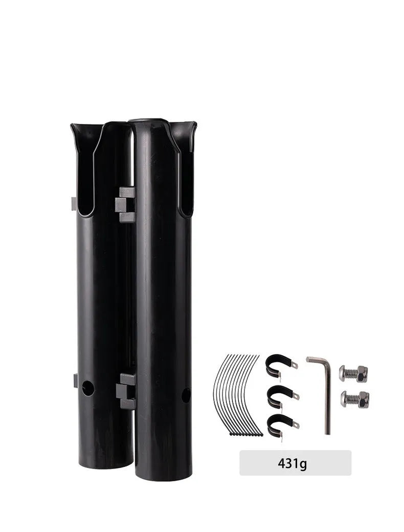 Plastic fishing rod rack with carbon clamp for motorcycle and electric bicycle mounting
