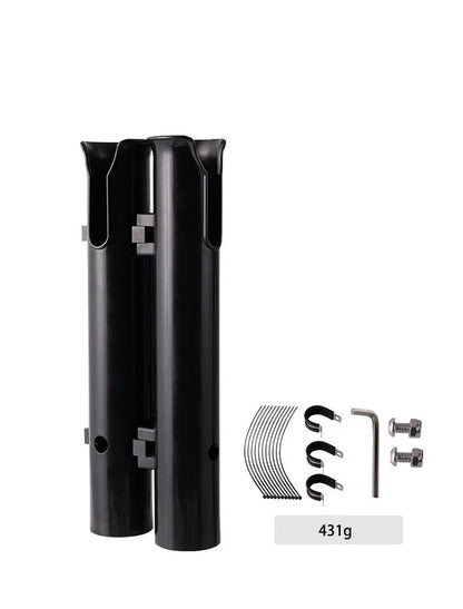 Plastic fishing rod rack with carbon clamp for motorcycle and electric bicycle mounting
