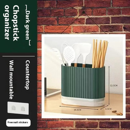 Plastic wall hanging chopstick and spoon holder in beige, dark green or orange