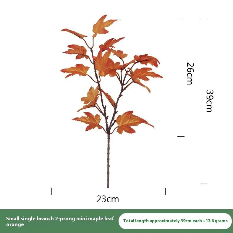 Four-colour maple leaf indoor flower decoration with autumn brown, orange, green, and yellow screen-printed leaves measuring 39cm tall