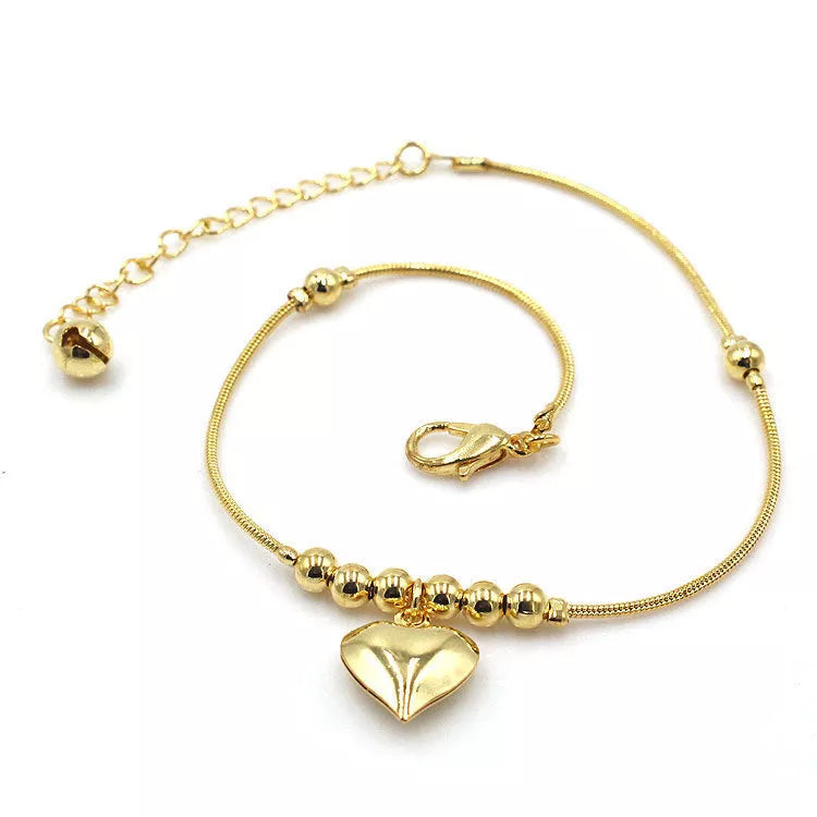 Gothic gold color heart pendant anklet with ball beads for women