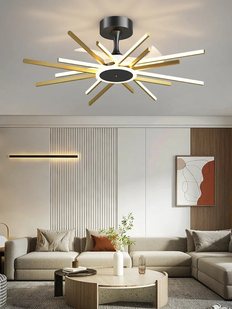 Nordic iron pendant fan lamp with LED lighting in black finish, 100cm diameter size