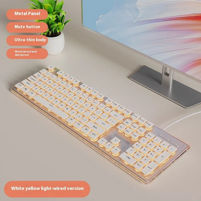 Prewalker V3 retro green mechanical feel keyboard and mouse set on a desk.