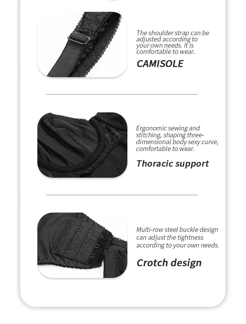 Black jumpsuit shapewear with free bra for sports, sizes S to 4XL