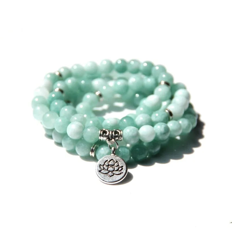 Natural stone women's bracelet with lotus design in a vintage geometric shape.