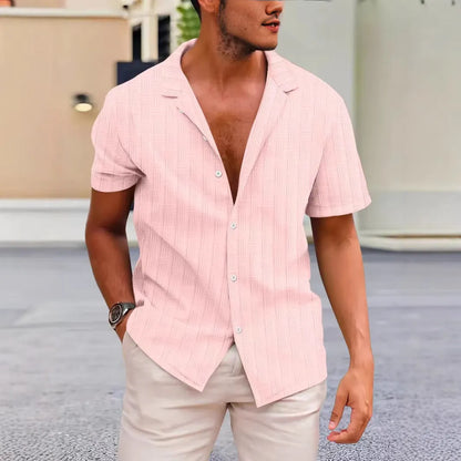 British-style corduroy short sleeve shirt with lapel collar in solid colour options