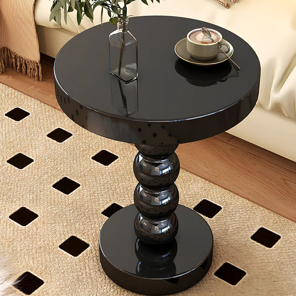 Vintage solid wood round bedside table with 40cm diameter top in minimalist design