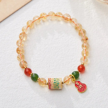 Hand-woven citrine five sutra bracelet with 6mm stone and geometric braided design