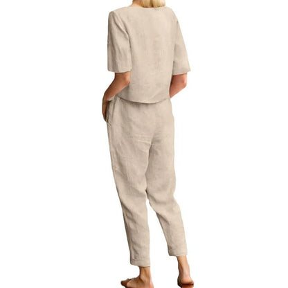 Stylish wide-leg cotton and linen jumpsuit for women in various solid colors