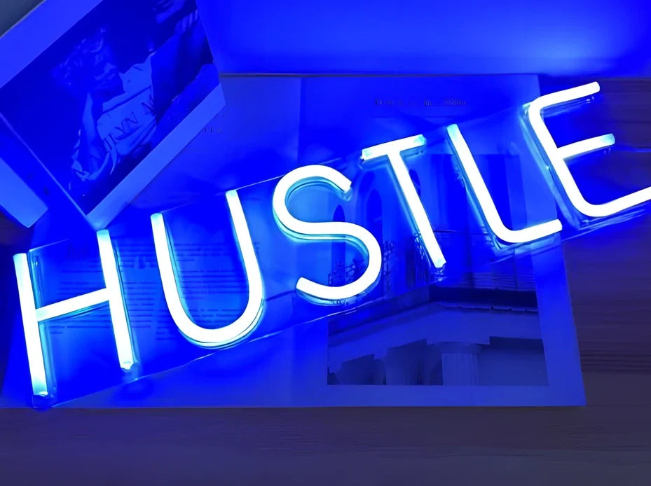 LED neon decorative light with acrylic back panel showing USB power connection and multiple design options