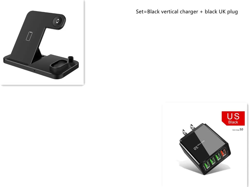 4-in-1 wireless charging station with adjustable magnetic stand charging phone, watch, AirPods, and Apple Pencil