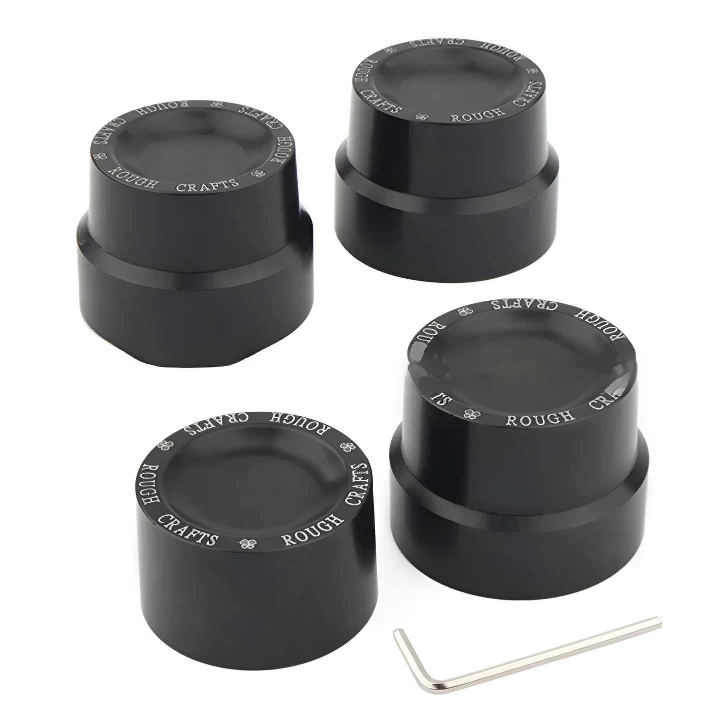 Black CNC aluminium front and rear axle decorative cap covers for Harley Davidson Sportster motorcycles.