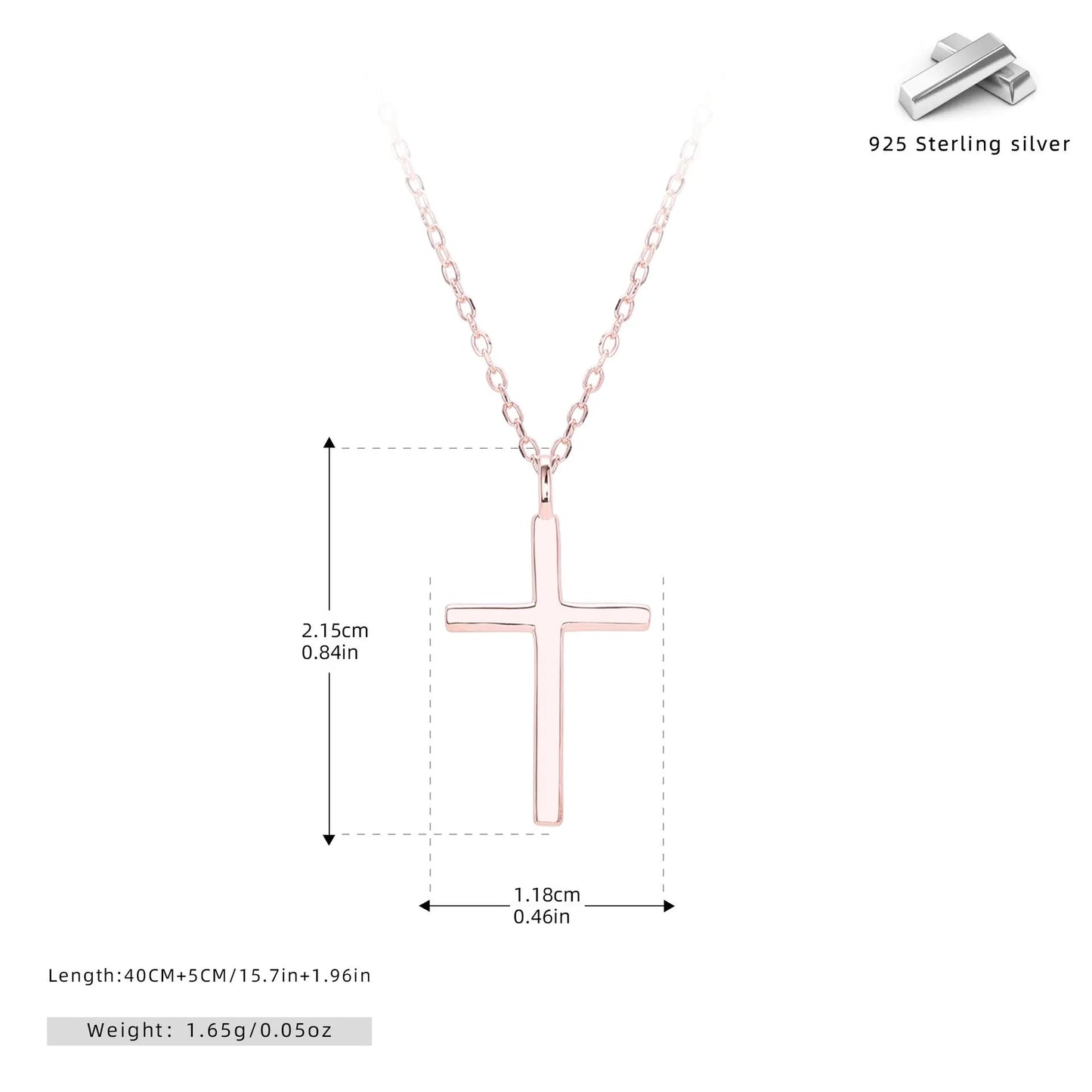 S925 sterling silver necklace with cross pendant on adjustable 41-50cm chain in gold plating