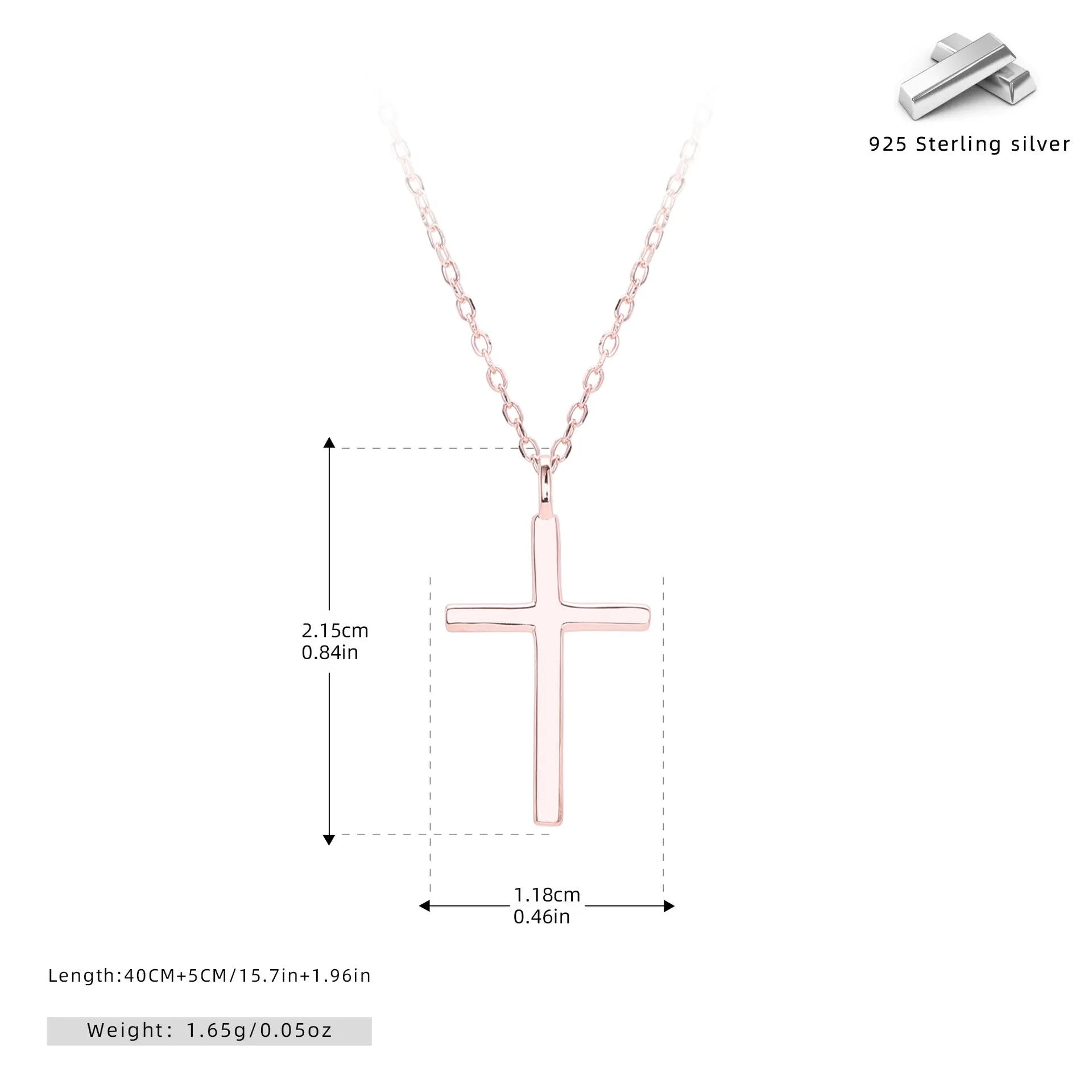 S925 sterling silver necklace with cross pendant on adjustable 41-50cm chain in gold plating