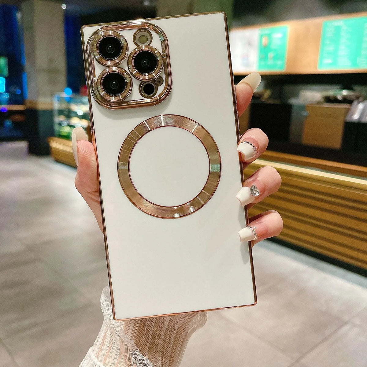 Electroplating square magnetic TPU phone case in solid colour for iPhone 11, 12 Pro Max, 13 Pro Max and 14 Pro Max