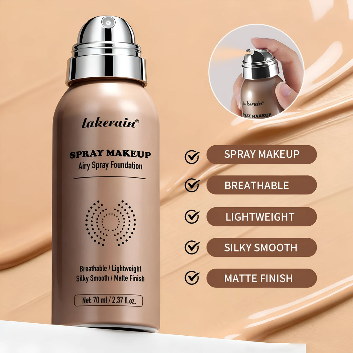 70ml liquid foundation concealer bottle for even skin tone in Beige, Natural, Nude, or Porcelain