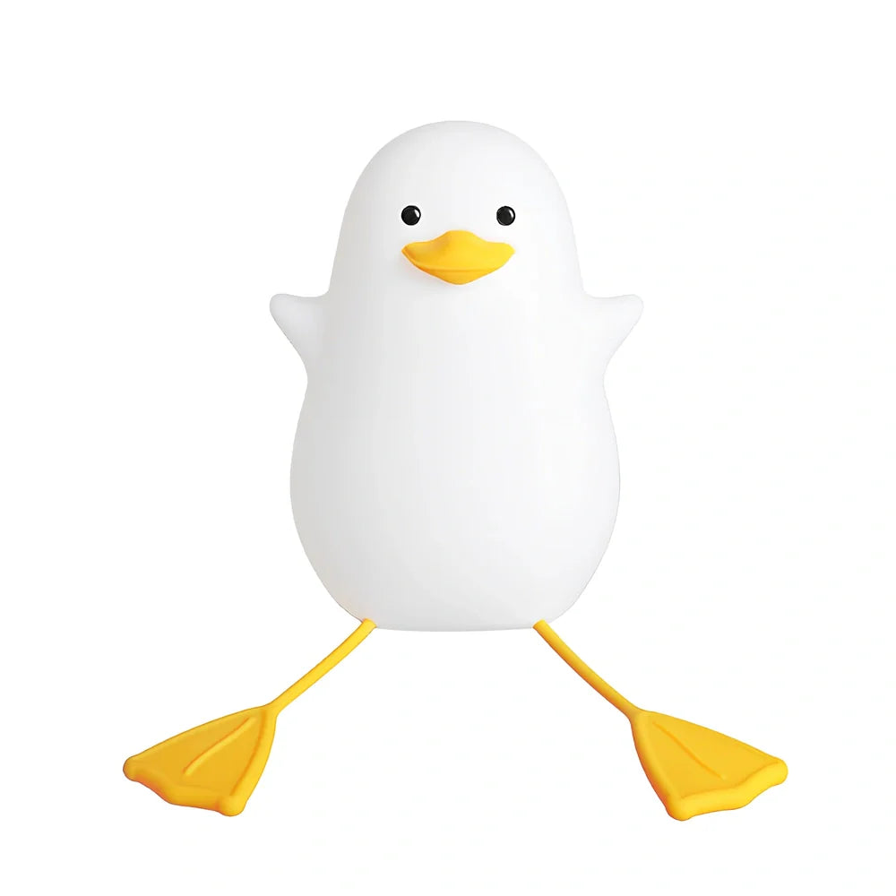 Seagull-shaped silicone night light in blue or yellow measuring 96.5×91×130mm with tap controls