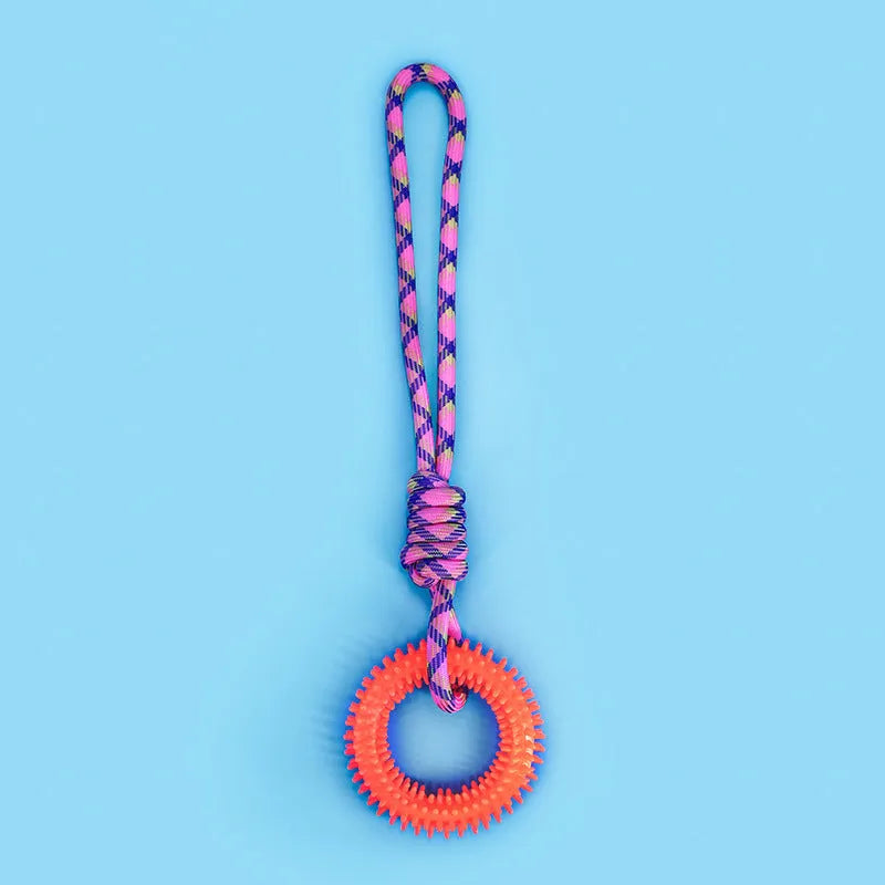 43cm blue braided rope dog toy with knot design for puppy chewing and dental health