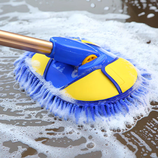 Blue round chenille mop with 20cm diameter head and 300cm aluminium handle for floor cleaning