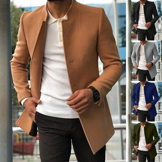 Men's single-breasted jacket in classic colors like khaki, black, grey, blue, and army green