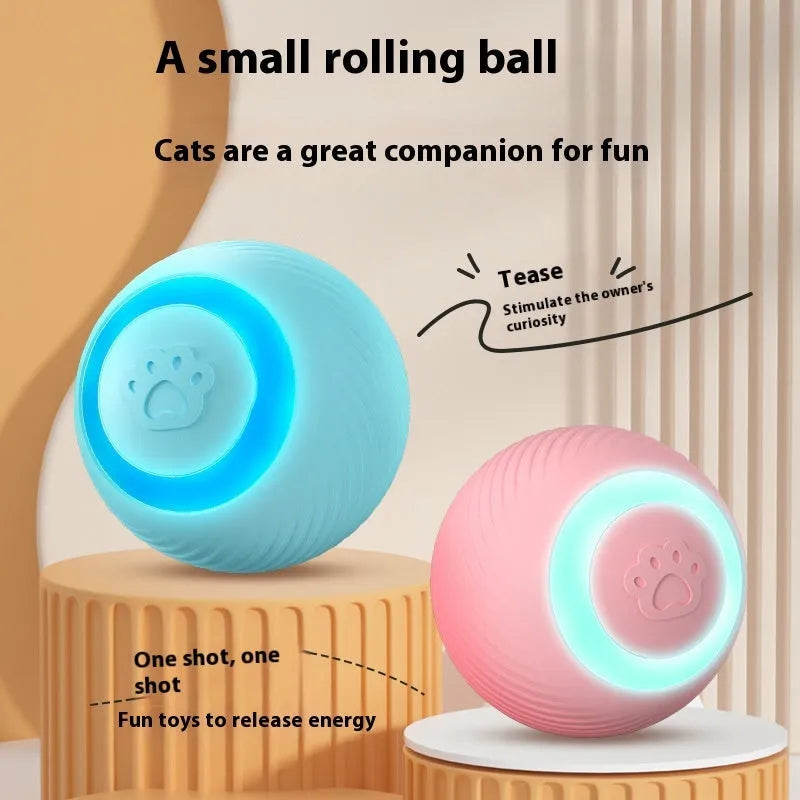 Blue rechargeable automatic rolling cat ball toy made from silicone and ABS, one piece per pack
