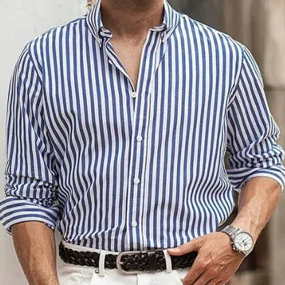 Men's striped casual button shirt with loose fit and cardigan styling