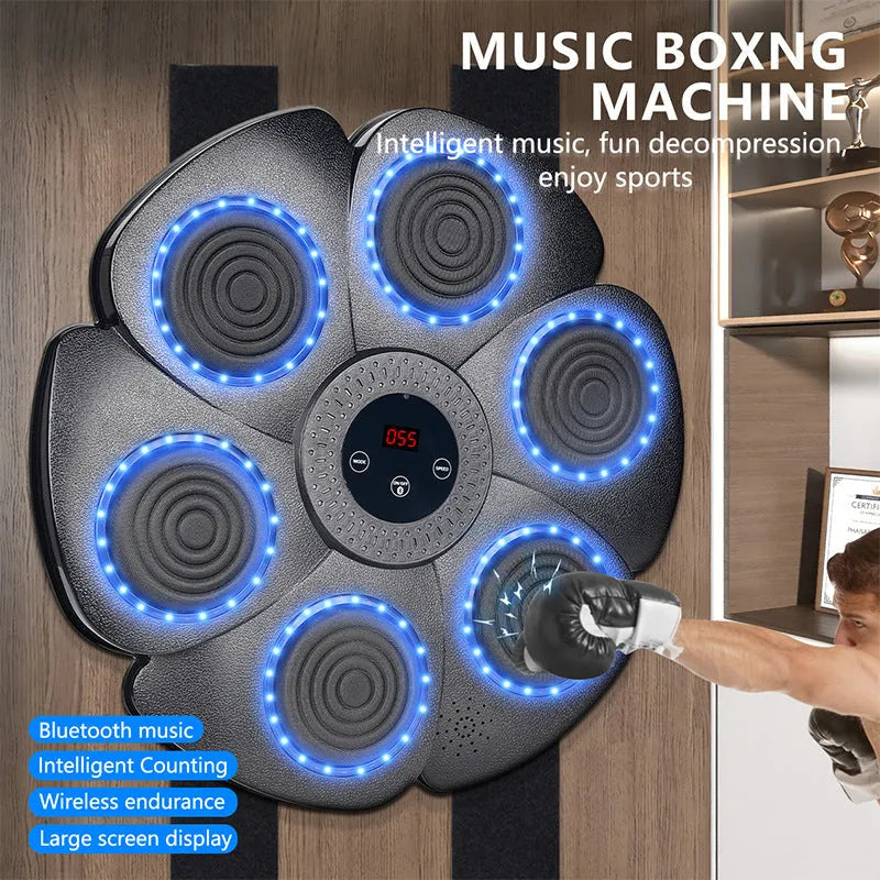 Black smart music boxing machine wall target with Bluetooth and light feedback, includes half-finger gloves
