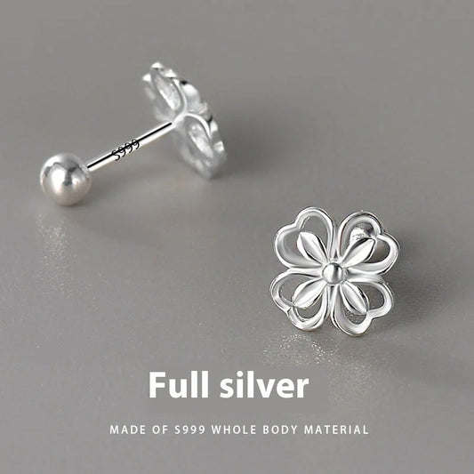 Elegant floral sterling silver stud earrings with screw-back closure for all-day wear
