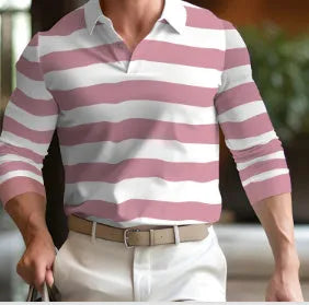 Men's long sleeve button-up polo shirt in a loose fit, made from a polyester blend fabric.