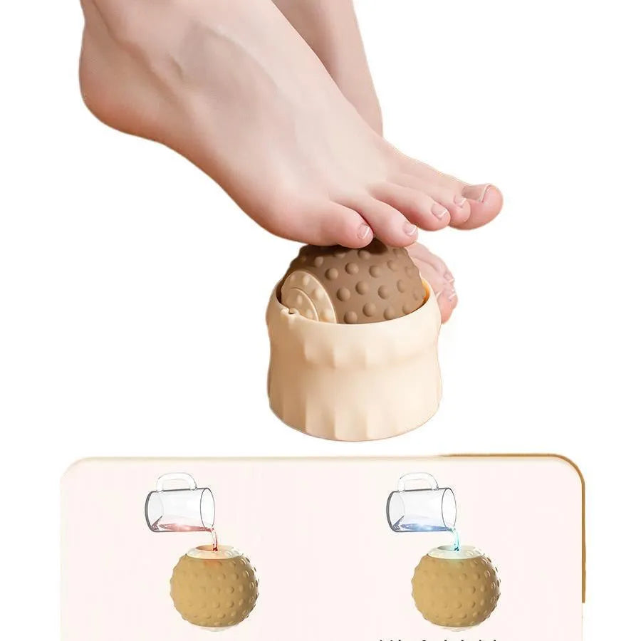 Massage ball with double-ball design in caramel mocha colour for cold and hot compress therapy