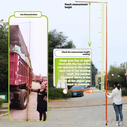 Telescopic truck height measuring rod extended to full length showing measurement scales