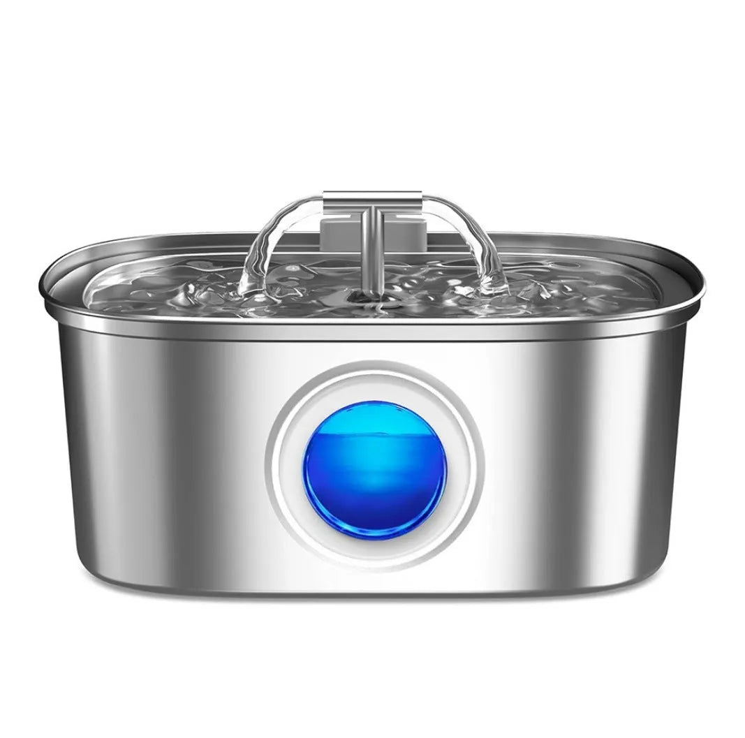 Stainless steel round pet water dispenser with 4L capacity and multiple outlet options