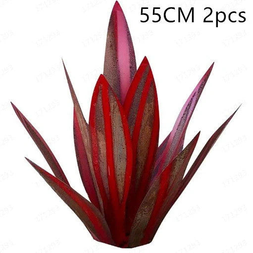 Handmade rustic tequila agave metal sculpture with blue highlights for garden or home decor