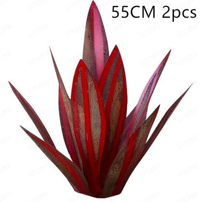 Handmade rustic tequila agave metal sculpture with blue highlights for garden or home decor