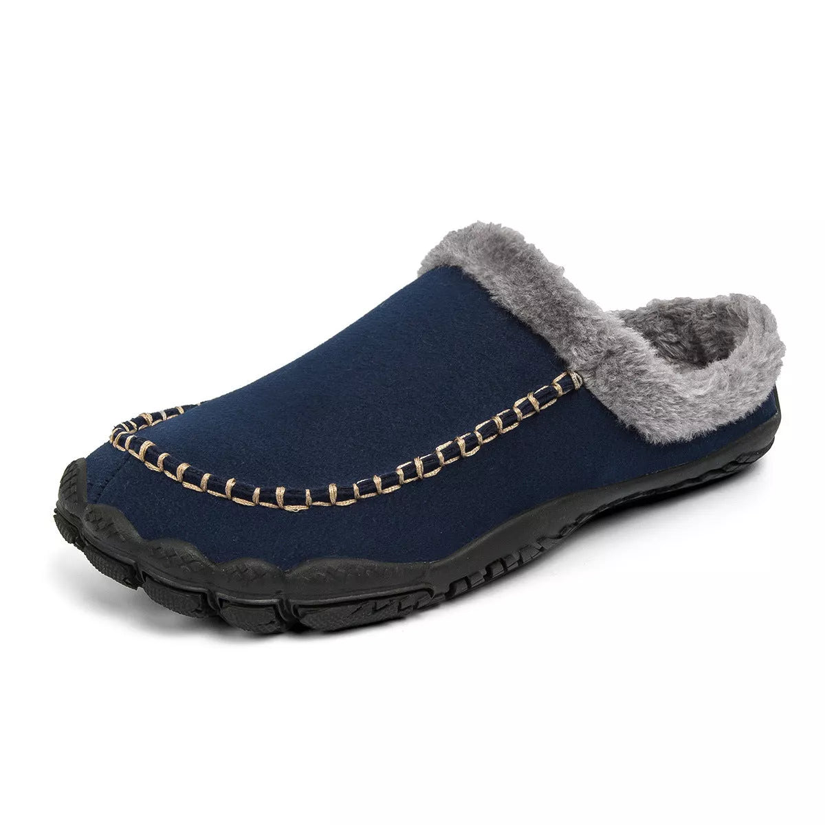 Men's winter slippers with anti-slip rubber outsole and fluffy plush lining in various colors