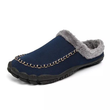 Men's winter slippers with anti-slip rubber outsole and fluffy plush lining in various colors