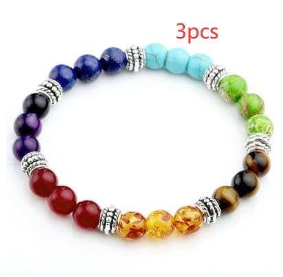 Agate molten rock chakra bracelet with colorful 8mm beads and adjustable string