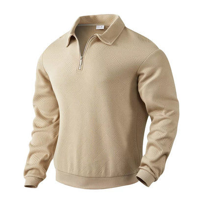 Men's Jacquard Half-Zip Sweatshirt in solid colors with unique lapel design