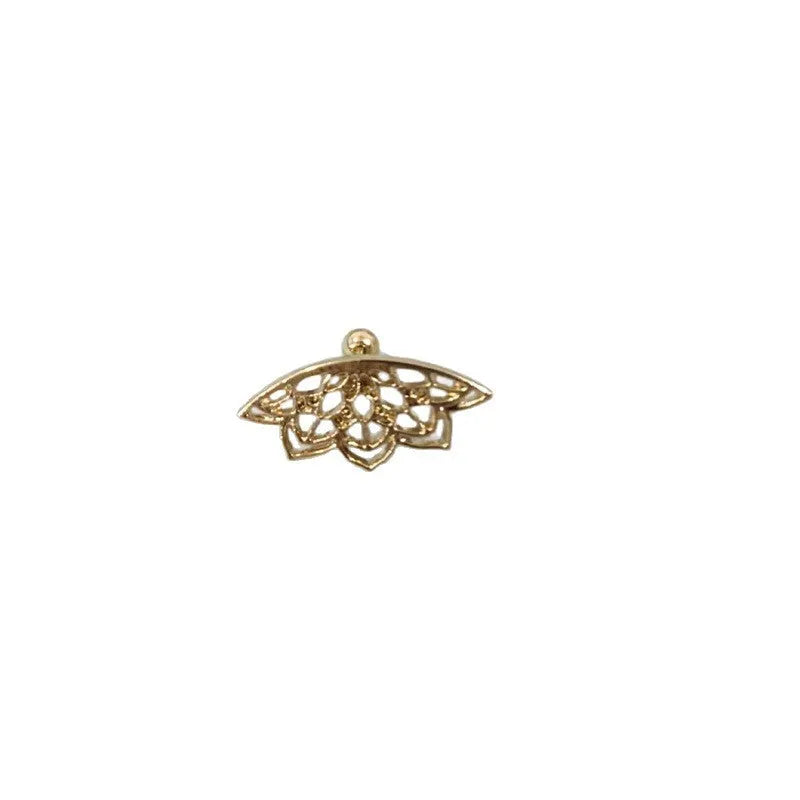 Spider web design stud earrings in gold and silver electroplated metal with geometric mesh pattern