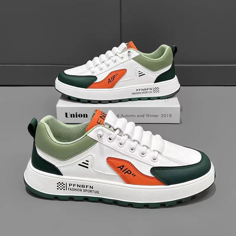 Men's solid colour round-toe casual sneakers in artificial PU material.