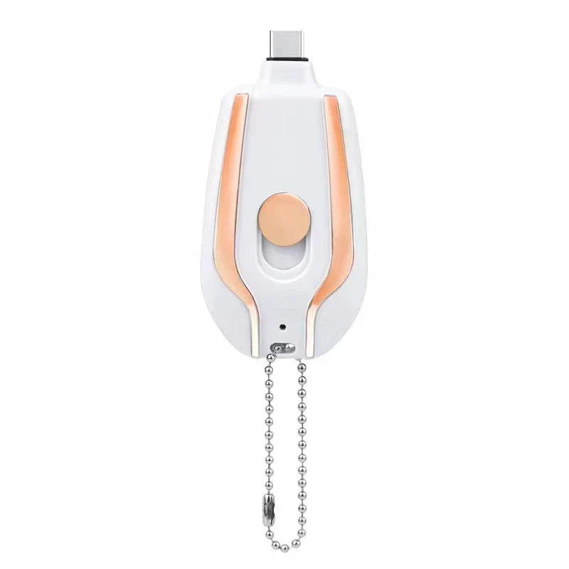 Compact 1500mAh Mini Portable Power Bank with Waterproof Rubber Exterior, Carabiner Clip, and Fast Type-C Charging