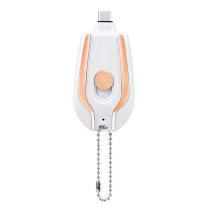 Compact 1500mAh Mini Portable Power Bank with Waterproof Rubber Exterior, Carabiner Clip, and Fast Type-C Charging