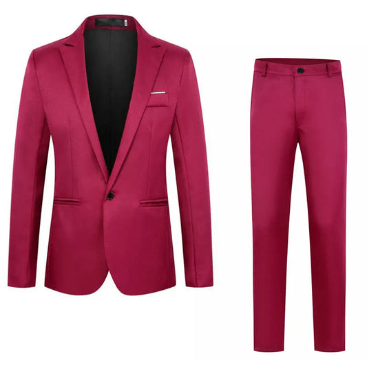 Men's acetate fibre wedding tuxedo jacket in loose fit, available in eight colours like wine red and sizes up to 5XL