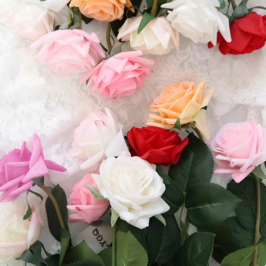 Artificial silk touch rose with fabric petals, approximately 42cm long, in a selection of colours